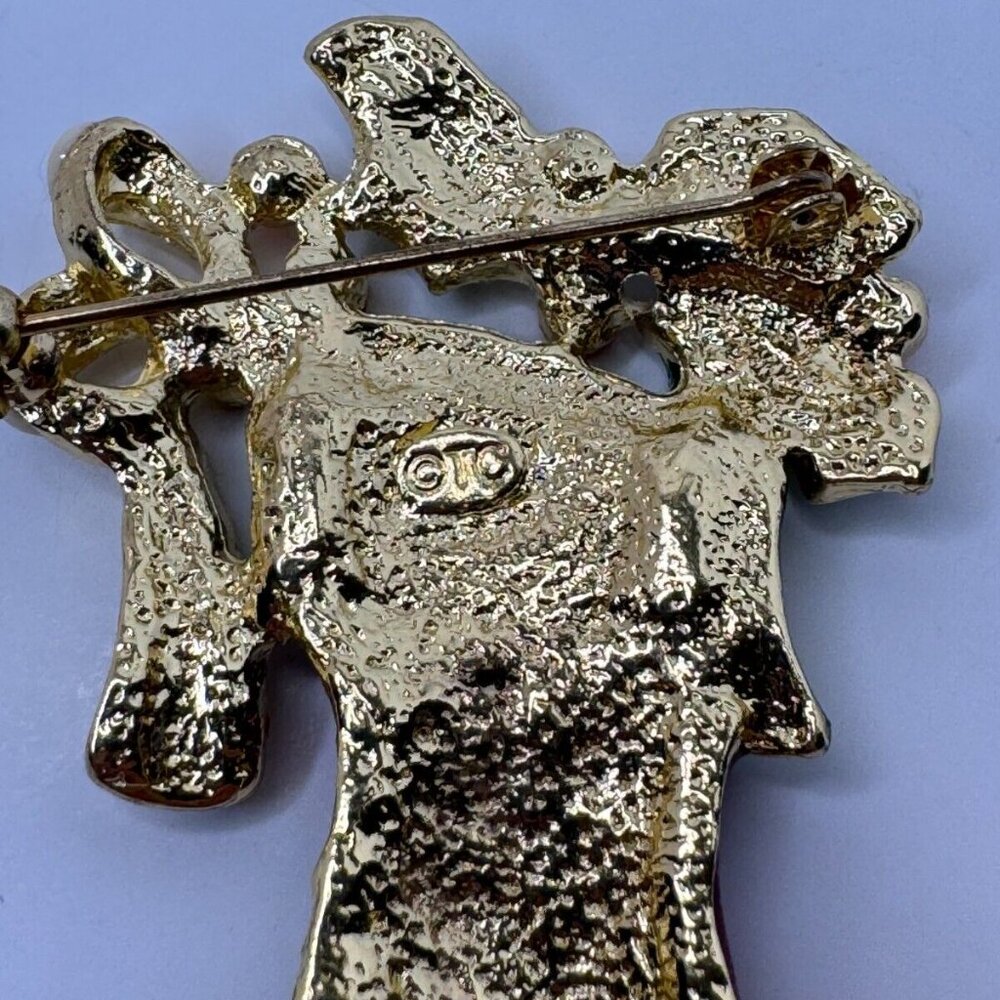 Tanya Creations Christmas Brooch Pin Stocking Holly Enamel Rhinestones 2.25 in - Picture 6 of 6